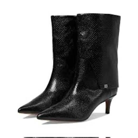Franco Sarto Alberta Bootie in Black Lizard Womens Calf High Boots Kitten Heel - Picture 4 of 9
